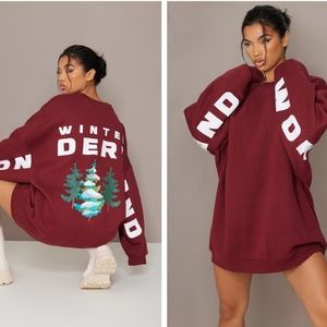 Burgundy PrettyLittleThing sweatshirt dress size 4